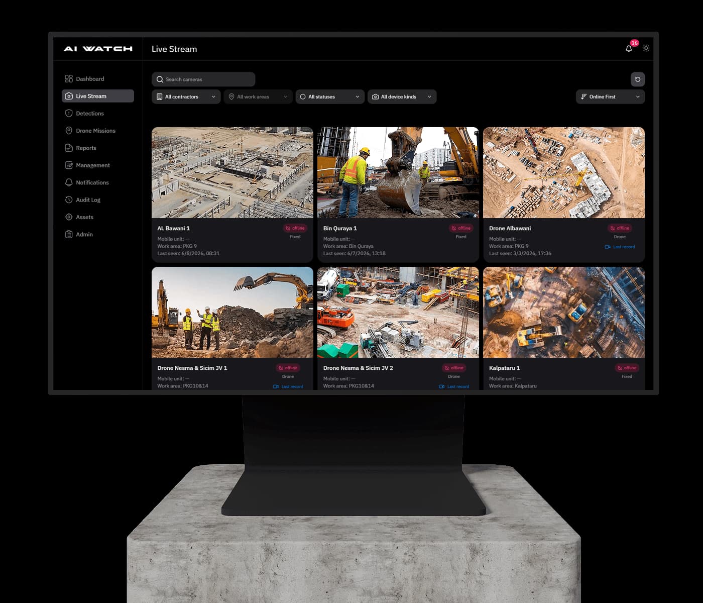 AI Watch command center — detection event timeline
